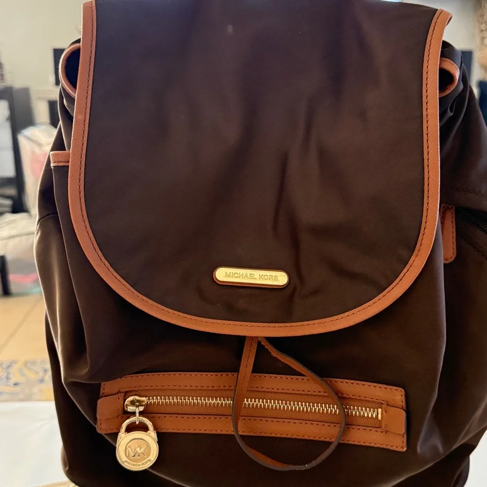 Michael Kors Dark Brown‎ Backpack with Tan Trim
